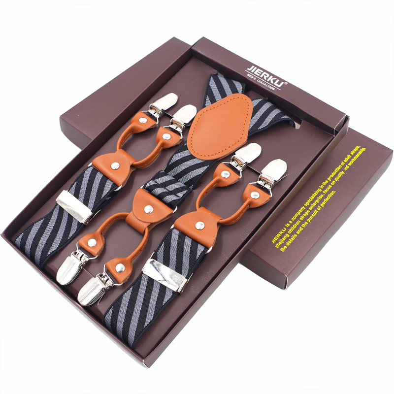 Men's Suspenders Casual Fashion Leather Braces 6 clips Suspensorios Adjustable Belt Strap High Quality Tirantes 3.5*120cm 2019