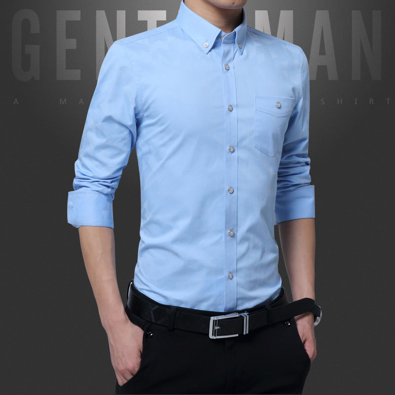 

Long-sleeved shirt male groom groomsman suit fashion color insert trend thin section autumn men's overalls casual coat, Skyblue1617