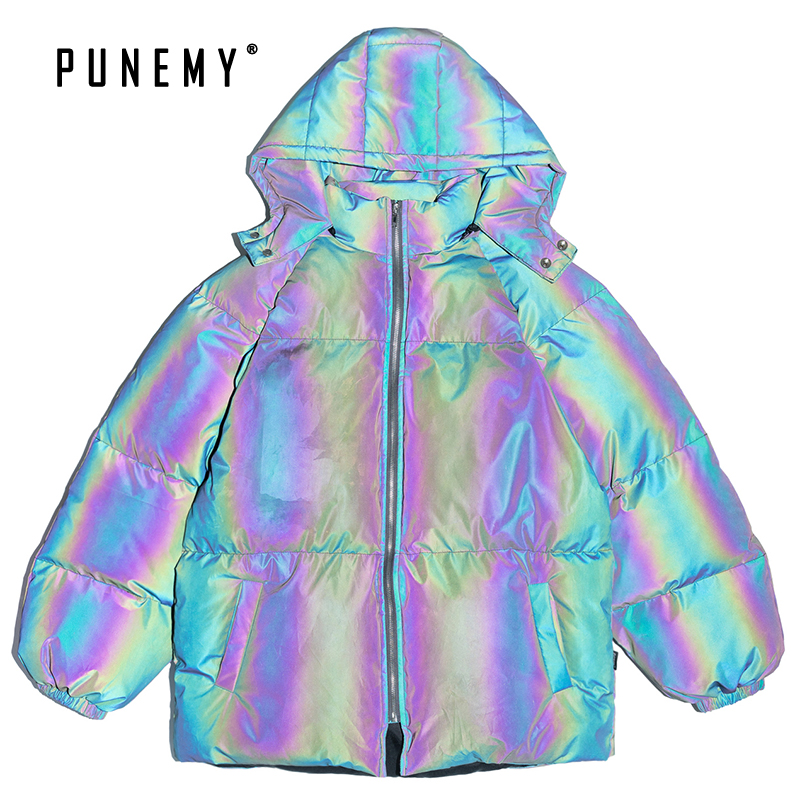 

Laser Reflective Men Parkas Hip Hop Windbreaker North Canada Puffer Coats Retro Streetwear Oversize Hooded Men's Parkas Bomber, Reflactive