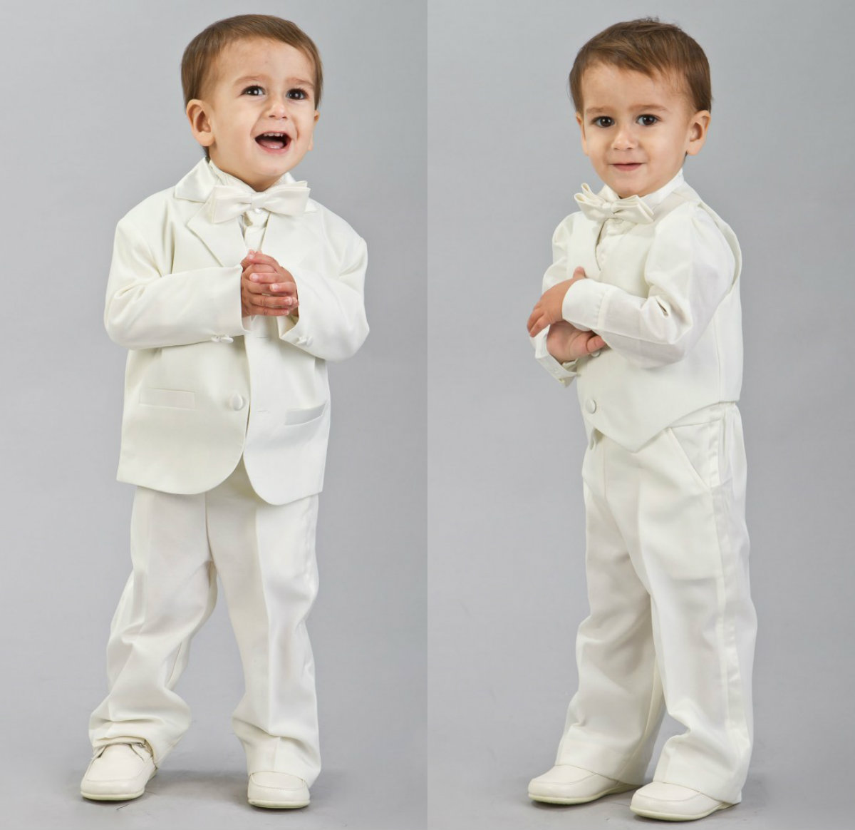 Ivoire petits garçons Formelle Porter Veste Pantalon 3 pièces ensemble costumes pour le dîner De Mariage Enfants Enfants Smokings