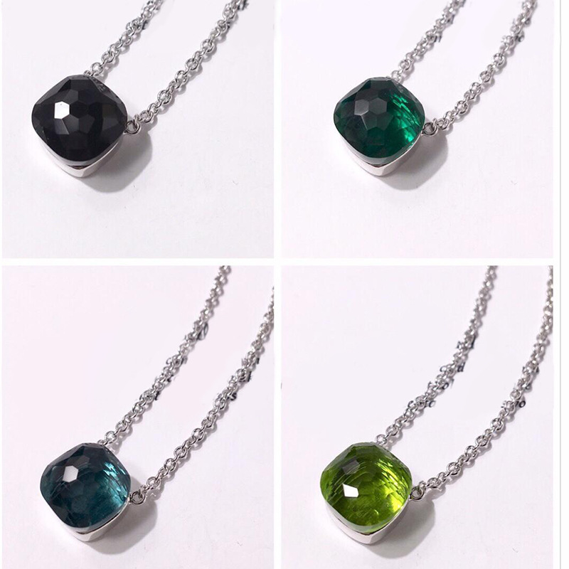 

925 silver Sterling Silver Jewelry Gemstones-Style Candy-Colored Crystal Stone Solitaire S925 Sterling Silver Necklace for woman