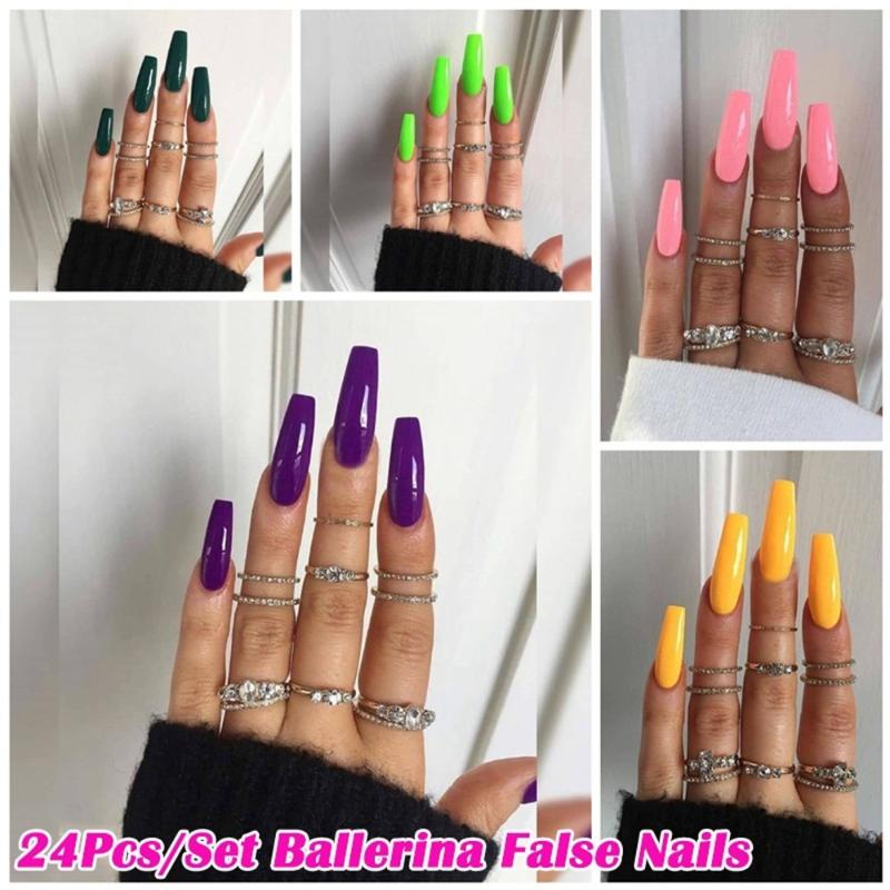 

24Pcs/Set Full Cover Matte False Nail Tips Nail Art Manicure Matte Tips for False Fake Nails Extension for Nails with Glue, Yellow