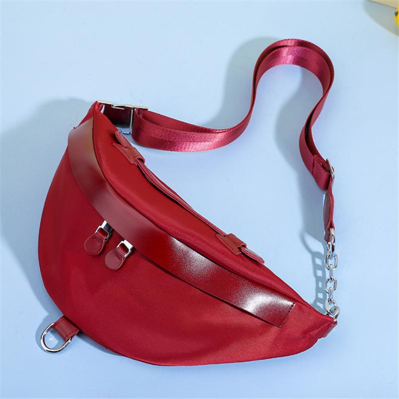 

Casual Oxford Cloth Waist Bag Casual Women Chest Bag Fashion Shoulder Bags Female Pu Leather Handbag Solid Half-moon Belt Bags, Black