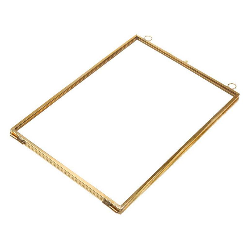 

Vintage Hanging Metal Photo Frame + Glass and 2 Glass Side gold + transparent 12.7 x 17.8 cm