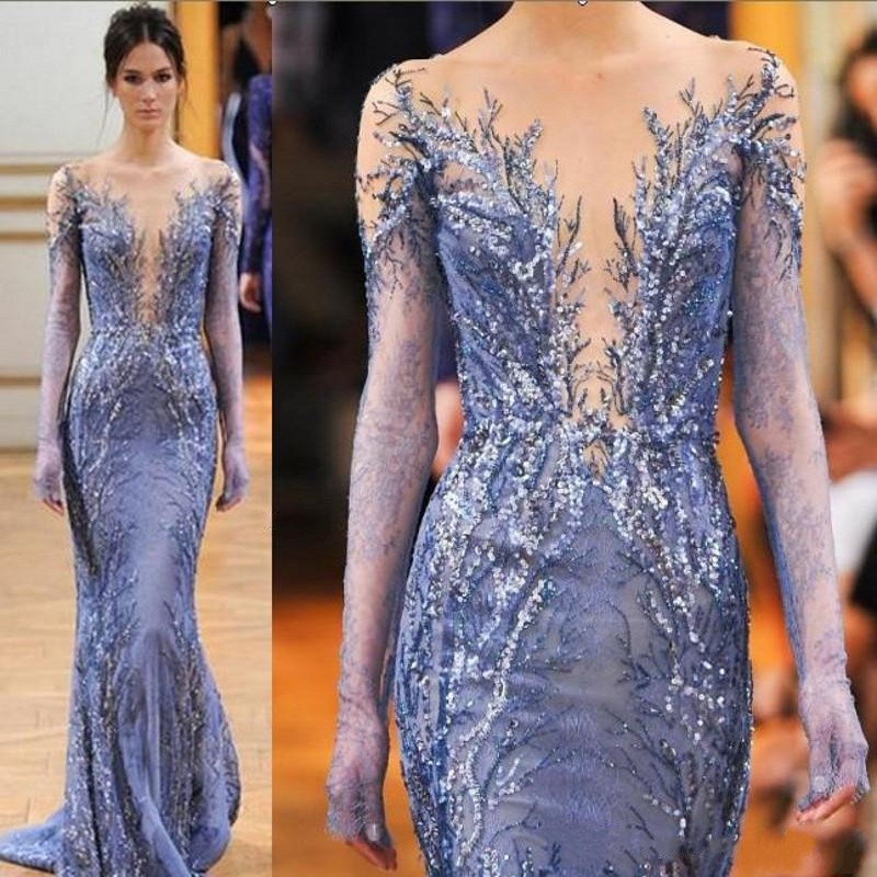 

New Special Style Lilac Mermaid Celebrity Dresses Tulle Evening Gowns Appliques Beading Decoration Prom Dress, Same as picture