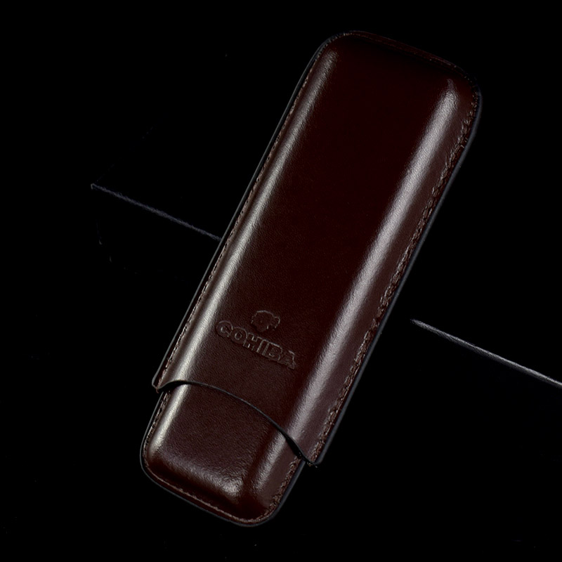 

COHIBA Brown Color and Black Color Leather Holder 2 Tube Travel Cigar Case Humidor For smoking