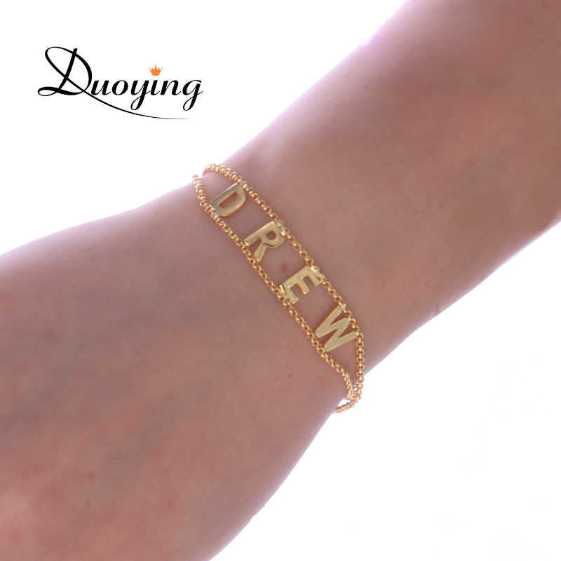 

Duoying Double Chain Link Bracelet Diy Custom Capital Letter Bracelets Personalized Jewelry Initials Name Bracelet New For Etsy J190721