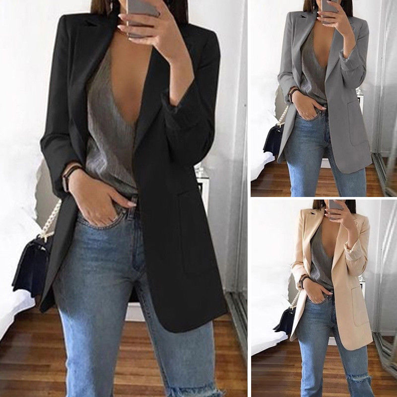 

Vintage Blazers Women Long Sleeve Slim Fit Suit Casual Cardigan Blazer Suit Female Work Office Lady Coat Women Business Outwear, Black