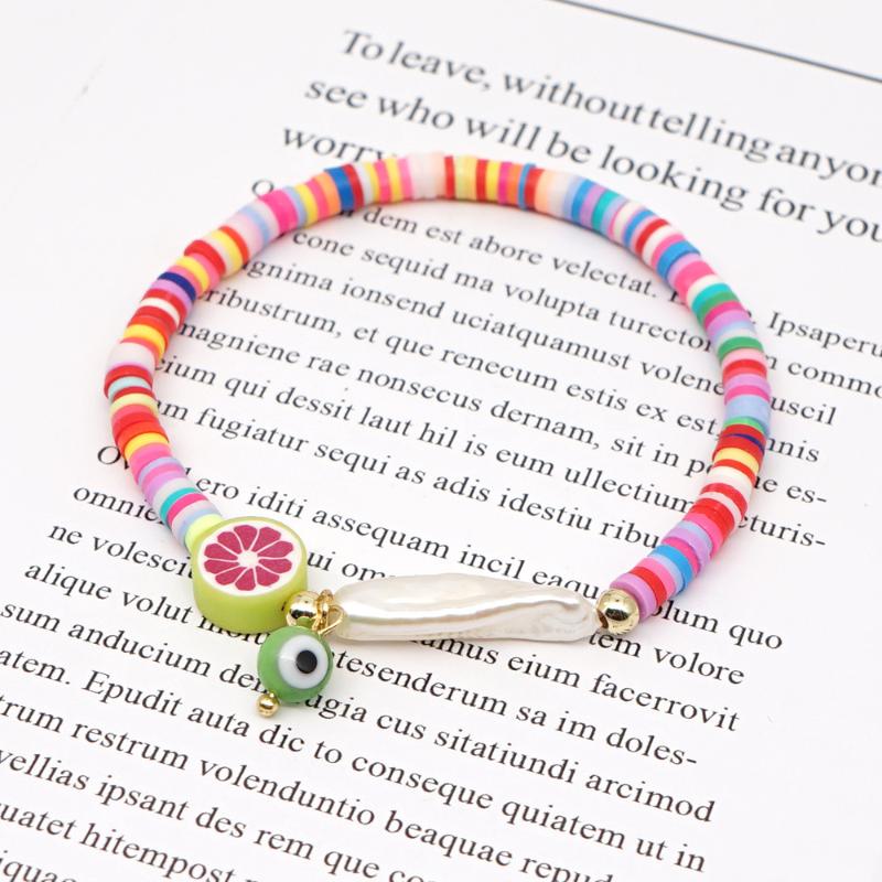 

New Boho Bracelet Women Handmade Polymer Clay Baroque Pearl Bracelets Jewelry Heishi Beads Surf Charm Bracelet String Recyclable