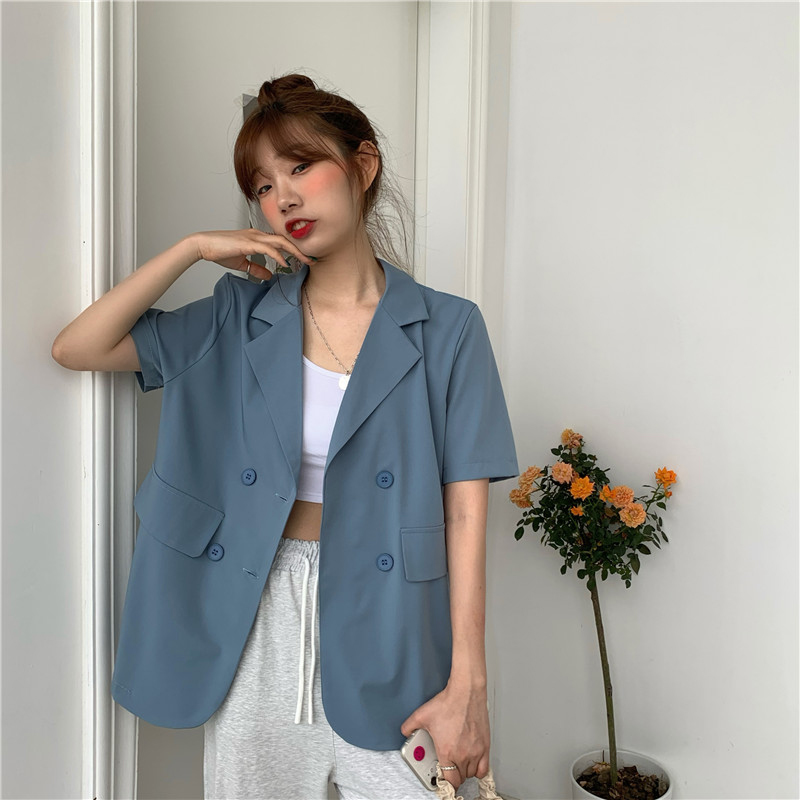 

Double-Button Pockets Women Shirts Solid Notched Short Sleeve Female Clothes Tops 2020 Summer Loose Casual Office Lady Shirt, Purple