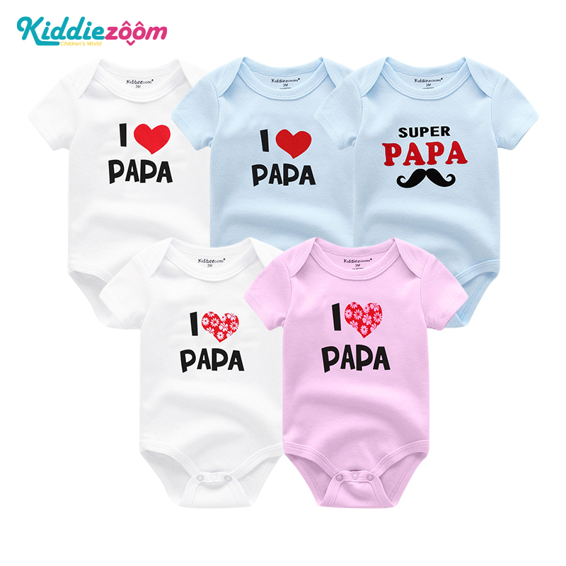 

5Pcs/lot Newborn Baby Rompers Clothes Short Sleeve Girls&Boys Clothing I Love Super Papa&Mama Design 100% Cotton roupas de, Bds5303
