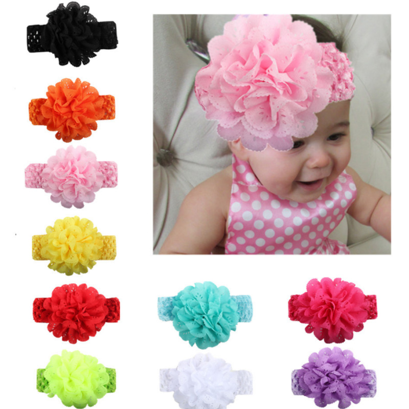 

chiffon hollow head flower headband New children's cute flower headband baby knitted baby hair accessories gift 10 colors