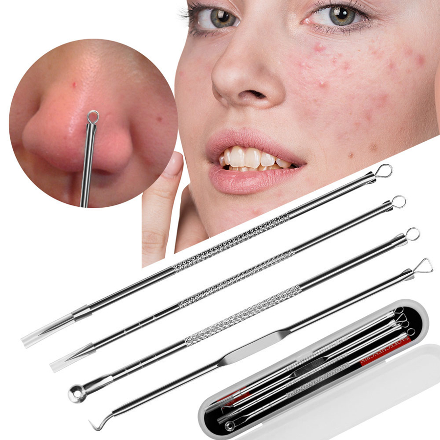

4Pcs/Set Blackhead Comedone Acne Grain Defect Vacuum Extractor Blackhead Remover Tool Spoon for Skin Care Tools RRA2768