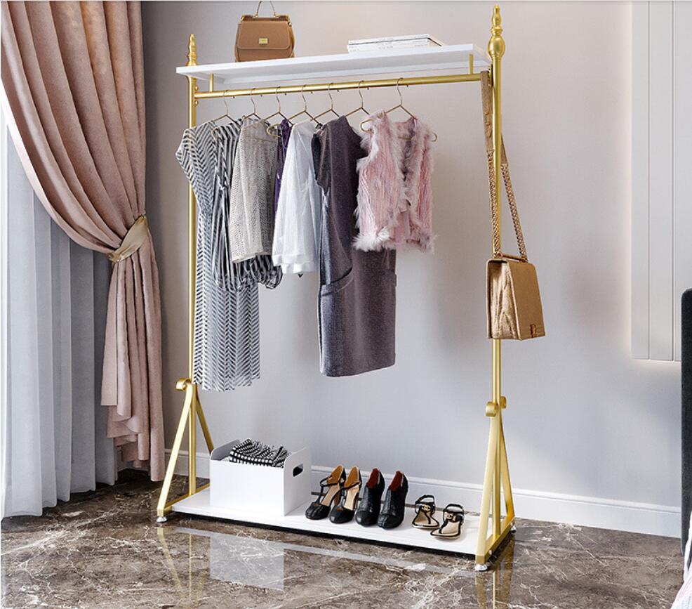 Clothes rack floor to floor bedroom net red clothes rack household simple Nordic clothes rack simple modern coat hanger with board-image-552649286