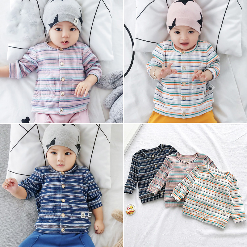 

Baby Coat For Newborns O-neck Cotton Casual Knit Children's Clothing Striped Unisex 0- Spring Baby Outwears