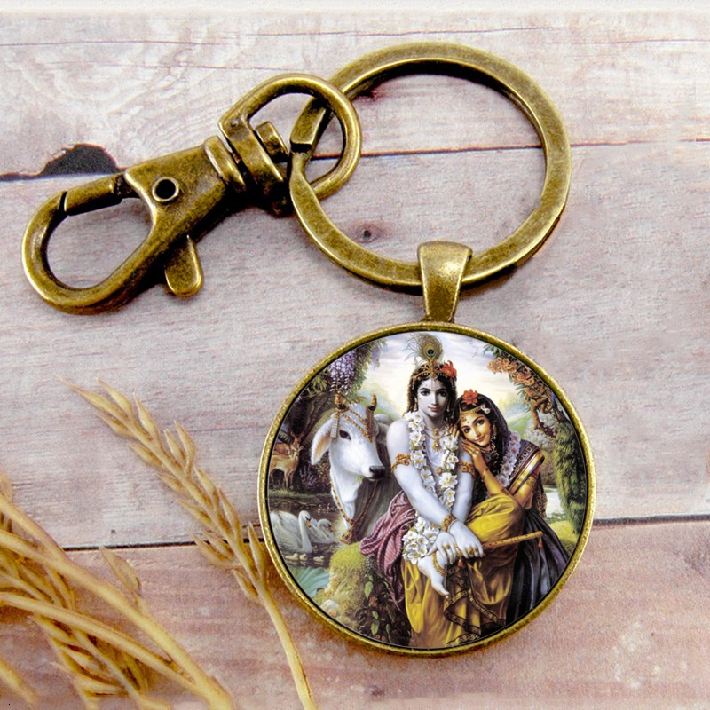 

Retro Krishna Radha Key Ring Key Chain Key Buckle Religion Photo Pendant Birthday Festival Anniversary Gift Jewelry Accessories