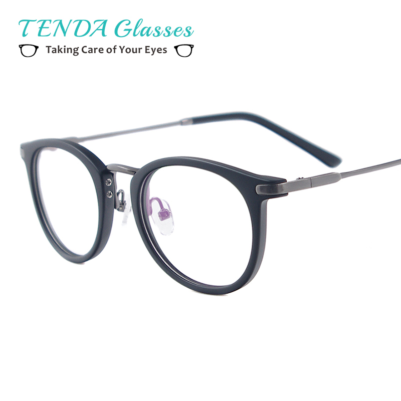 

Men & Women Lightweight Vintage Eyeglasses Round Plastic Metal Spectacles For Prescription Lenses