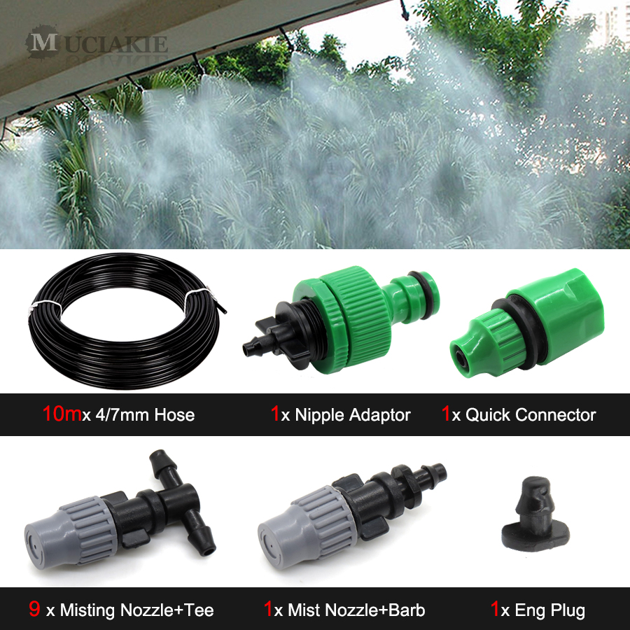

MUCIAKIE 10M Garden Courtyard Misting Cooling Irrigation System Mist Nozzle Sprinkler Water Micro Drip Garden Tools Watering Kit, Axab345cl