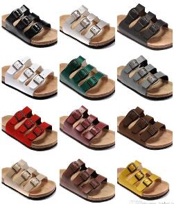 

2020 fashion style Florida With Orignal shoes box Men's Flat Sandals Women Casual Shoes Male Two Buckle Summer Beach Genuine Leather Slipper, 10