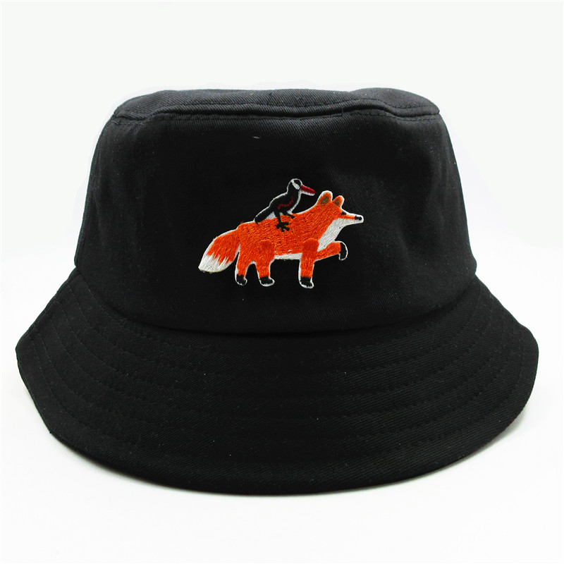 

2020 new style Cartoon embroidery Bucket Hat Fisherman Hat outdoor travel Sun Cap Hats for men and Women, White