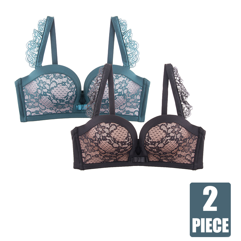 

2 Pieces Lace Strapless Push Up Bras For Women Small Breast A B Sexy Half Cup Bra Top Wireless Cotton Underwear Ladies Brassiere, Green n green