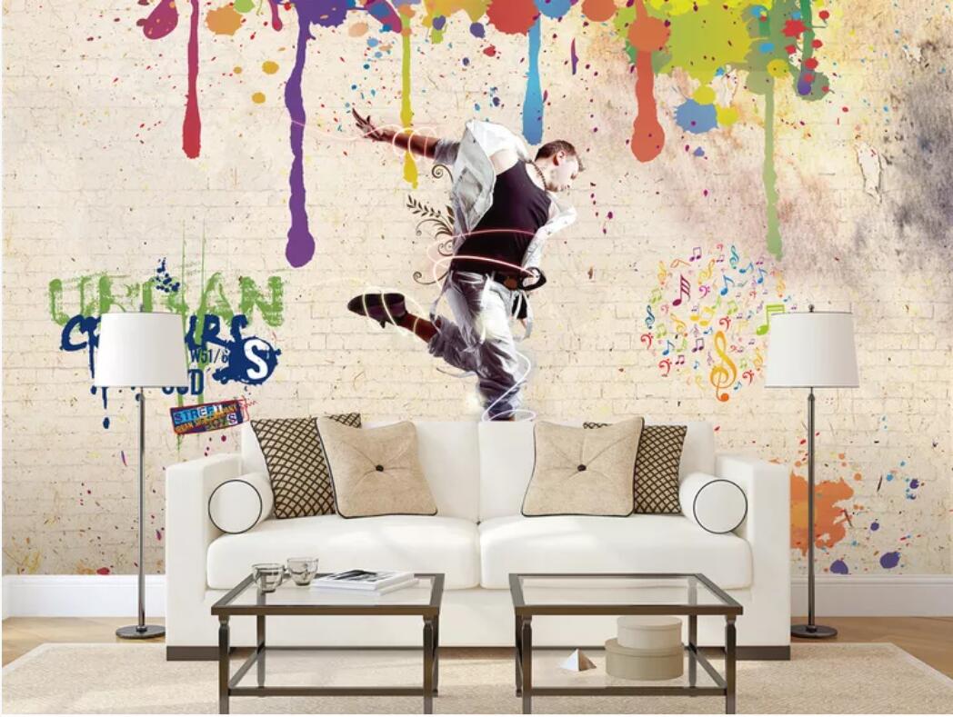 

3d room wallpaper custom photo mural Vibrant nostalgic graffiti dancing youth background wall art pictures wallpaper for walls 3 d, Non-woven fabric