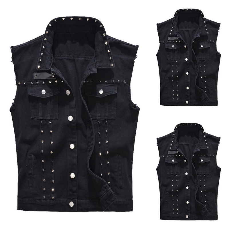 laamei Herren Weste Jeans Stehkragen Vintage Jeansweste /Ärmellos Jacke Denim mit Taschen Milit/är Stil Weste