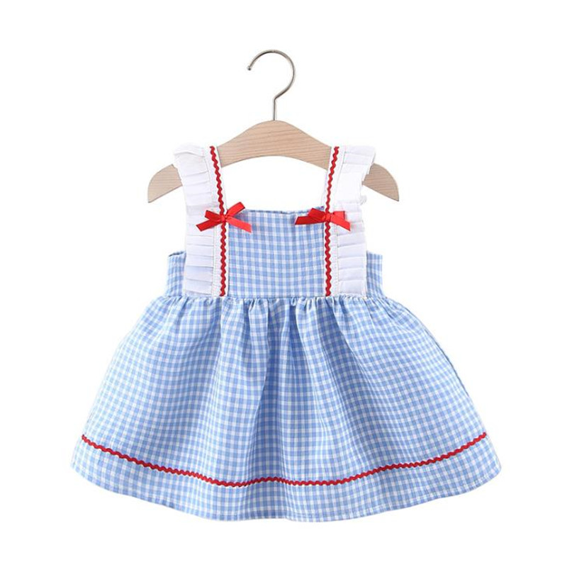 

DFXD Toddler Summer Infant Girls Dress Sleeveless Bow Plaid Vest Dress Princess Kids Costume Newborn Outfit 6M-3T Vestido, Blue