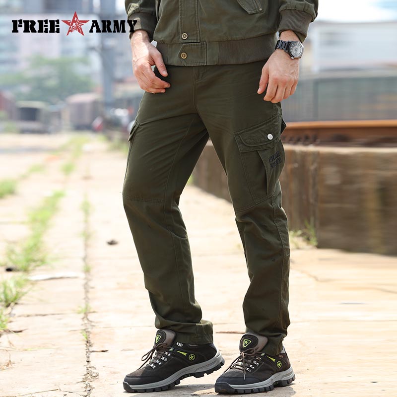 

29-40 Size Mens Pants Cargo Casual Pockets Pants Army Green Sweatpants Full Length Male Trousers Men -7156A