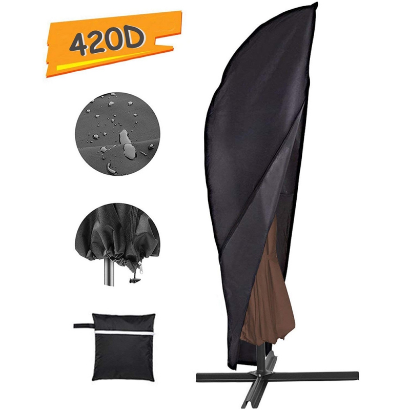 

Waterproof Outdoor Banana Umbrella Cover Zipper Type Shade Garden Weatherproof Patio Cantilever Parasol Rain Cover Accessories, Black