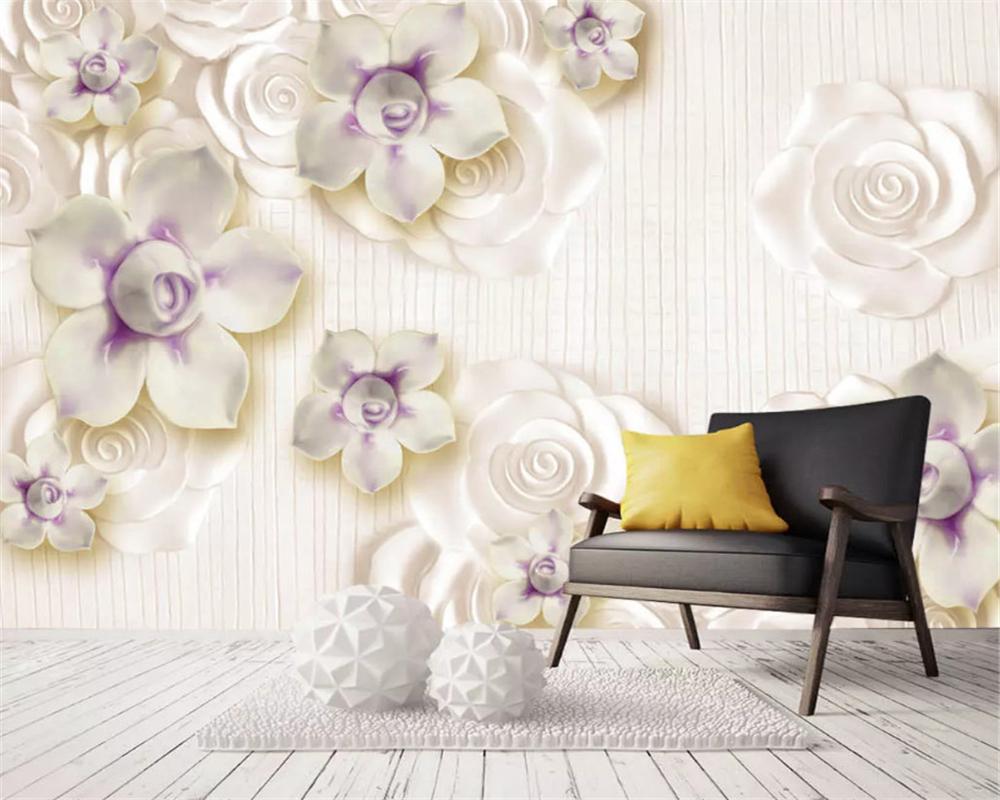 

WELLYU3D Modern environmental three-dimensional wallpaper jade carving white orchid flower Chinese style wall papers home decor, As pic