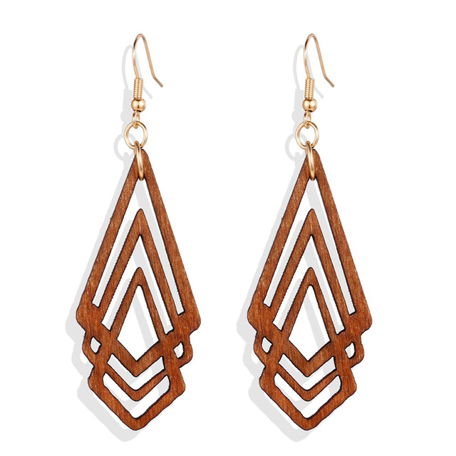 Nouveau design unique de conception géométrique boucles d'oreilles pour femmes pour femmes boucles d'oreilles en bois creuses