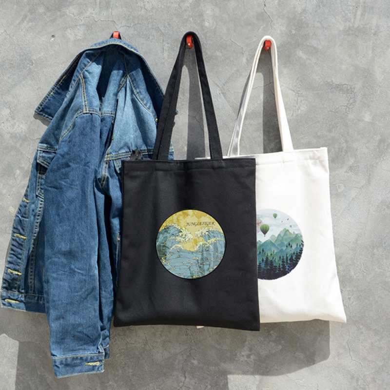 

Women Canvas Shoulder Tote Bag Chic Fruit Printed Cotton Cloth Shopping Bags Female Handbag Ins Reusable Beach Shopper Eco Bag, Black b