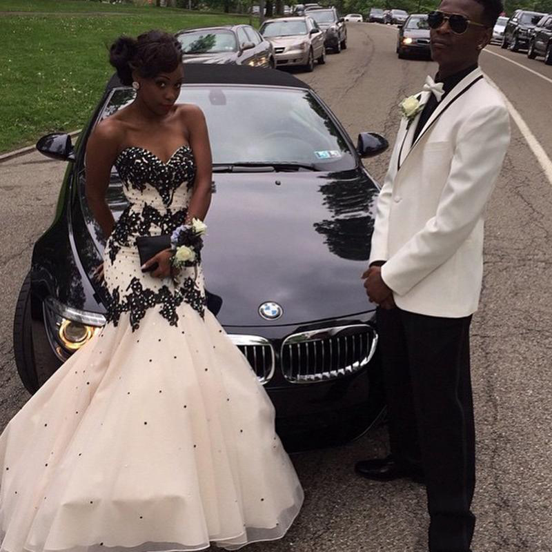 

South African Sweetheart Mermaid Formal Prom Dresses Black Lace Appliques Sequins Evening Gowns Girls vestido de noche, Water melon