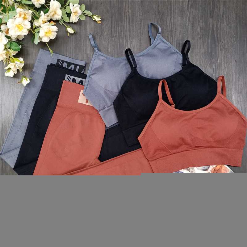 

Seamless Set Women Sport Suit Yoga Set Ensemble Sportswear Sexy Leggings Fitness Workout Gym Wear Running Clothing Tracksuit, Bra gray