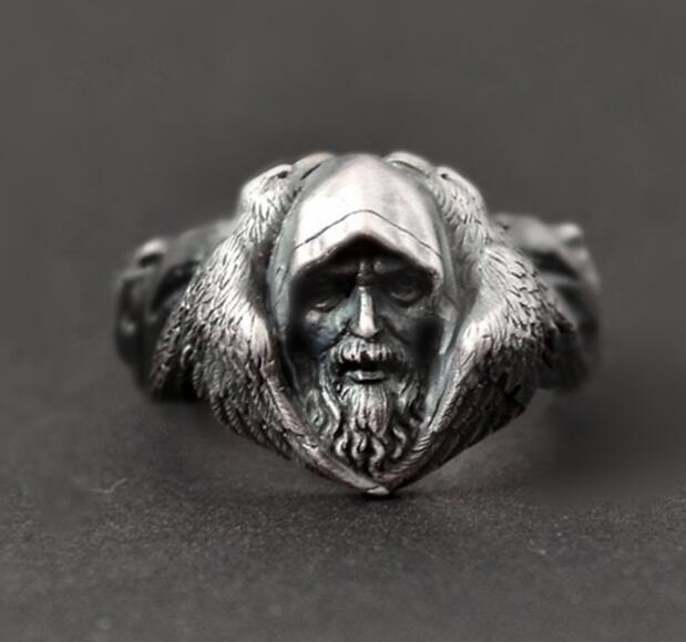 

Norse Mythology Odin Raven Silver Rings Mens Viking Wolf Stainless Steel Ring Scandinavian Amulet Jewelry