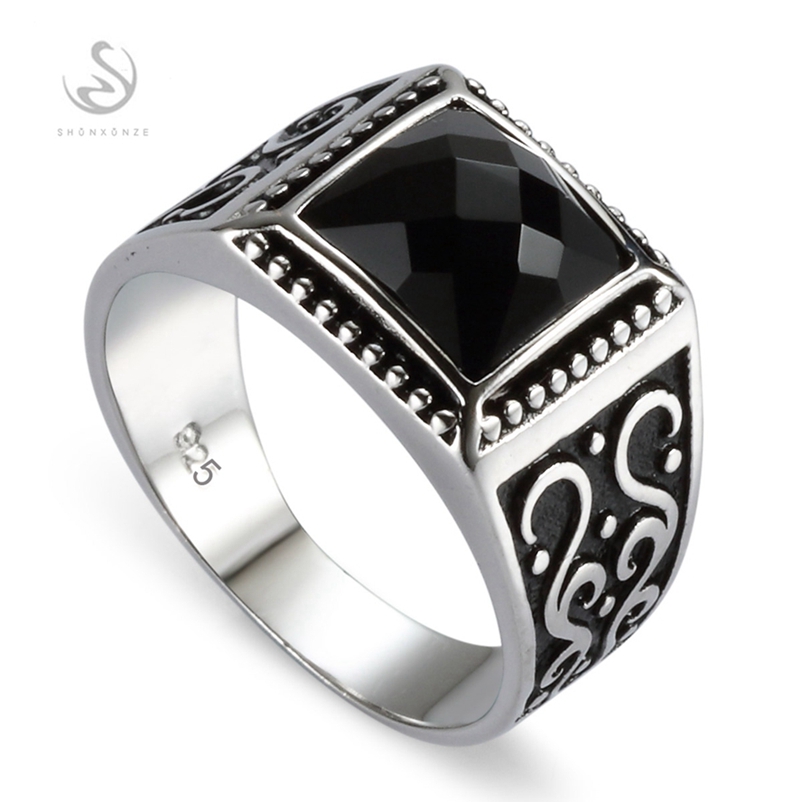 

SHUNXUNZE Big Charms Engagement Wedding black agate 925 Sterling Silver rings For men Anel Jewelry Accesories S-3809 size 7 8 9 10 11 12 13