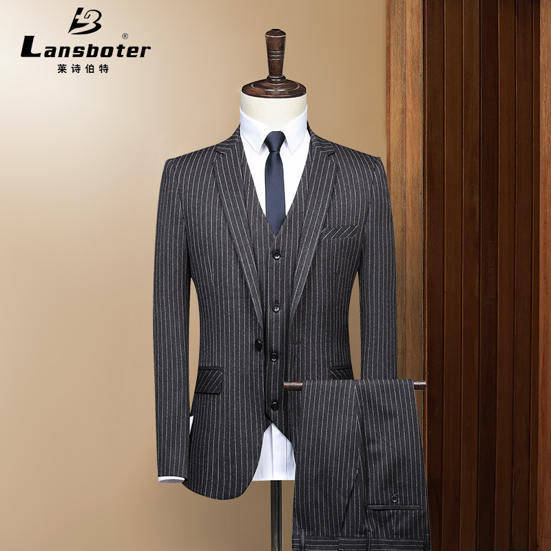 

Mens Suit Fine Grey Stripe Suit Men's Business with Slit Business Body Professional Wedding, 2piece