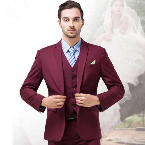 

Tailored Made Fashion Burgundy Groom Suit Men Slim Fit Business Formal Wear Blazer Set Tuxedos 3pcs(Jacket+Pants+Vest, Gray