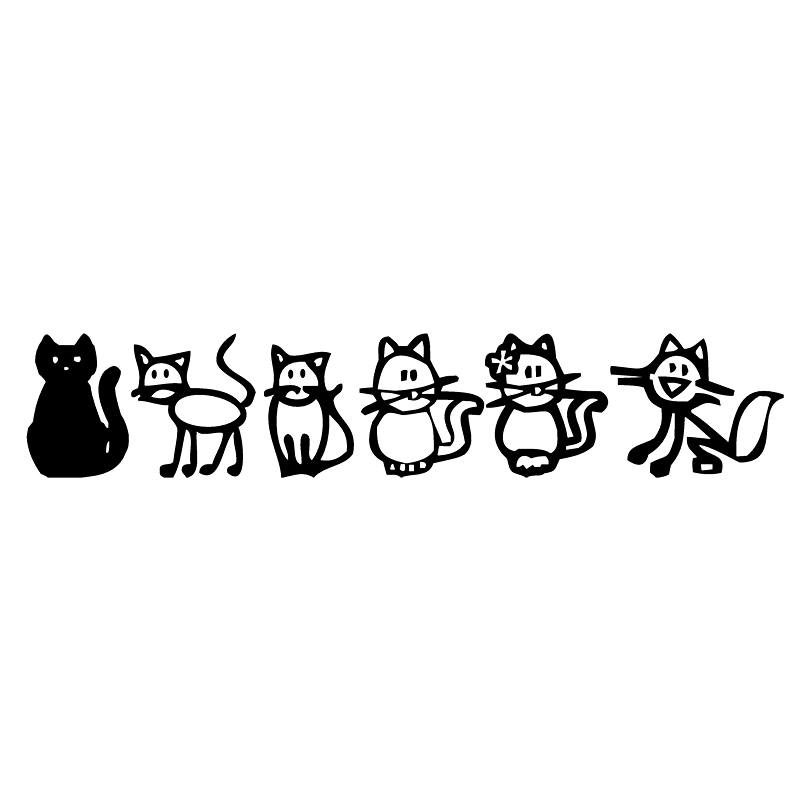 

16*3cm Fashion Personality Creativity Classic Attractive Set of 6 Stick Family Cats Vinyl Decal Sticker, Color