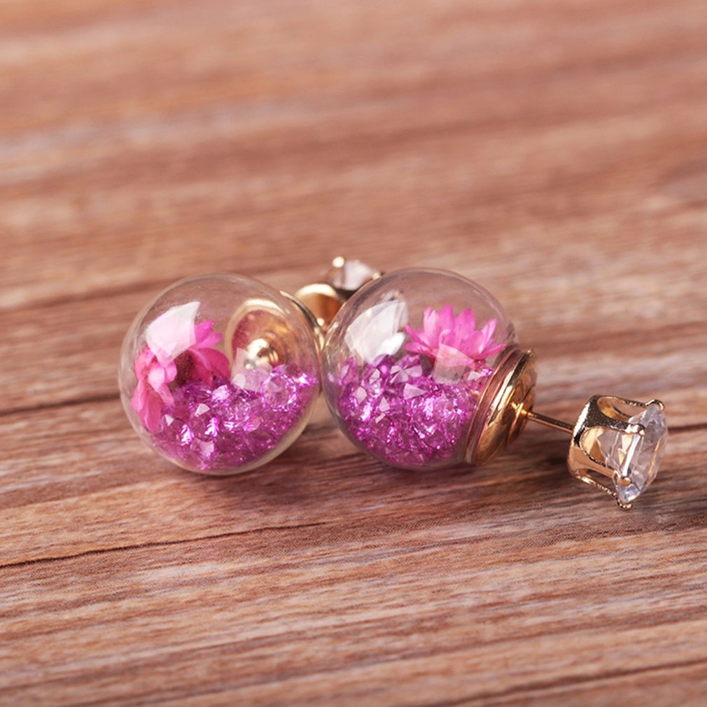 

Glass Ball Dry Flower Stud Earrings Fashion Trend Earrings Jewelry Accessories