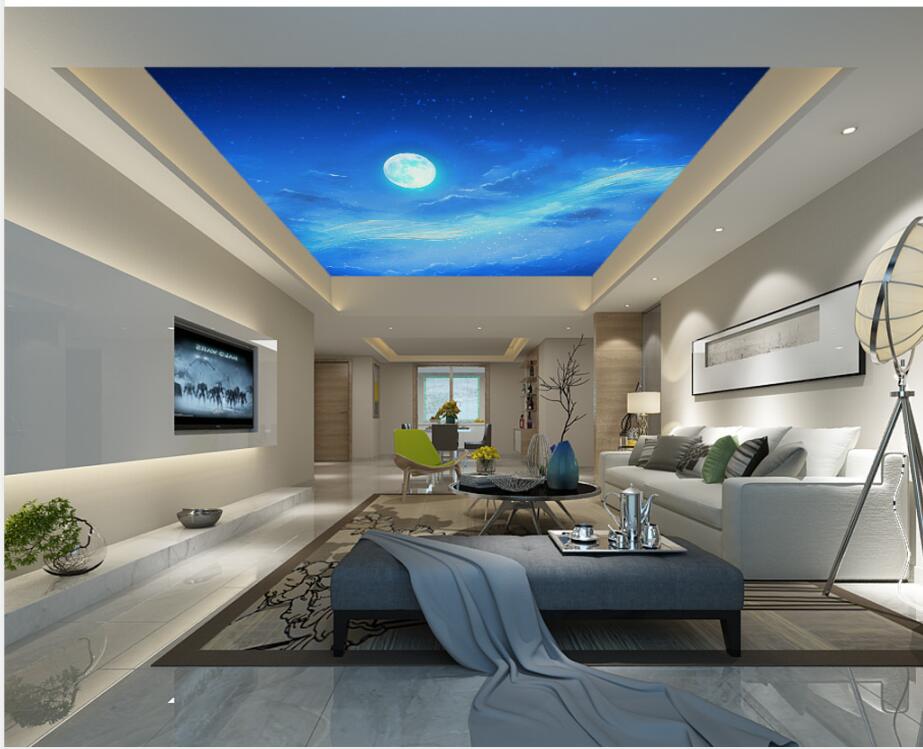 

Sky moon ceiling 3d ceiling murals wallpaper 3d murals wallpaper for living room, Blue