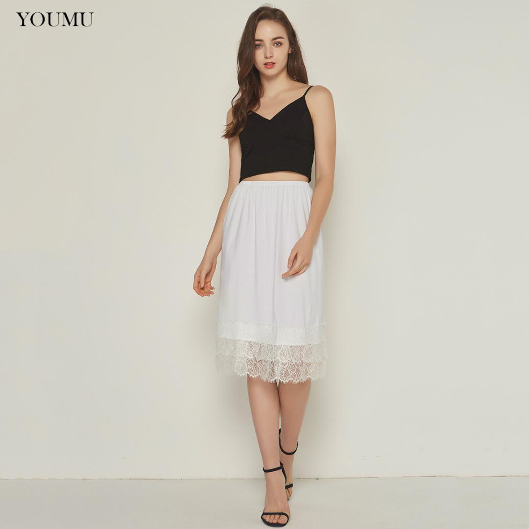 

Women Modal Lace Half Slippers Underskirt Petticoat Elastic Wais Loose Slips Petticoat Underskirt Underdress 70cm White 916-949, Black