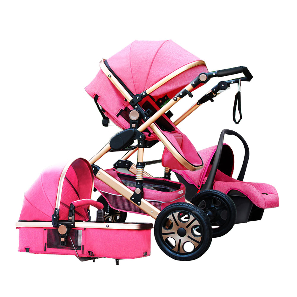 

Luxury Baby Stroller 3 in 1 High view Pram foldable pushchair bassinet&Car Seat