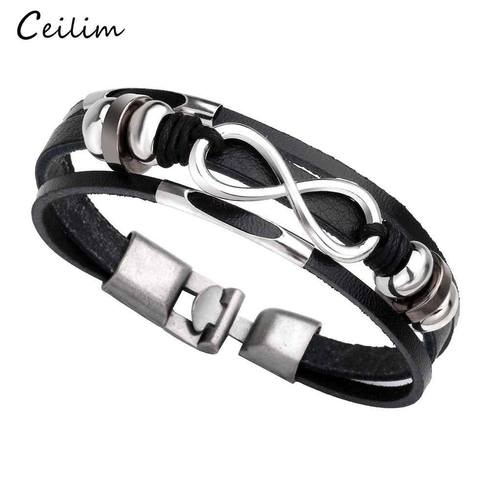 

New Fashion Handmade Leather Bracelet 8 Bracelets For Women Multi Layer Wrap Leather Bracelets Armband Jewelry