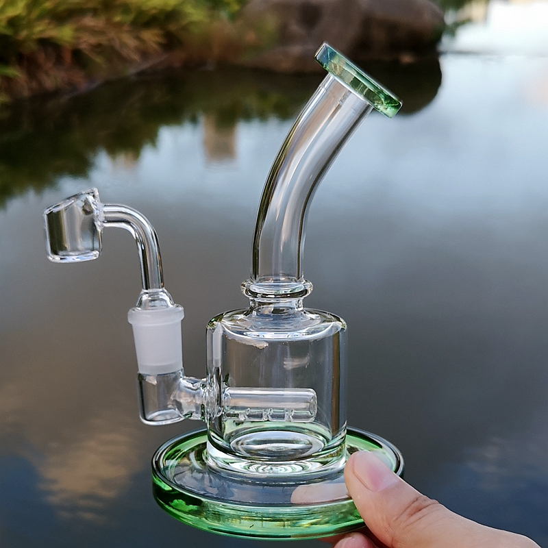 

6 Inch Unique Bongs Mini Glass Bong Inline Perc Water Pipe Pink Purple Green Blue Oil Rigs 14mm Joint With 4mm Quartz Banger