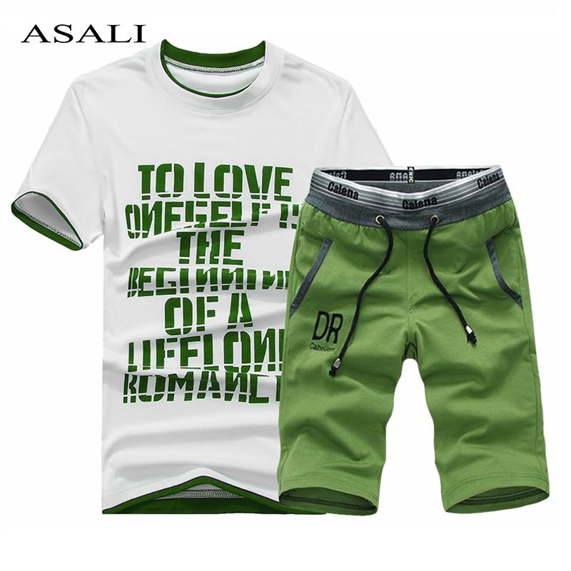 

Mens Fitness Tracksuit Set Summer Casual Sporting Suit Fashio Men Shorts Sets Short -Sleeved Shirt +Shorts Casual Outwear Suitswholesale, Green