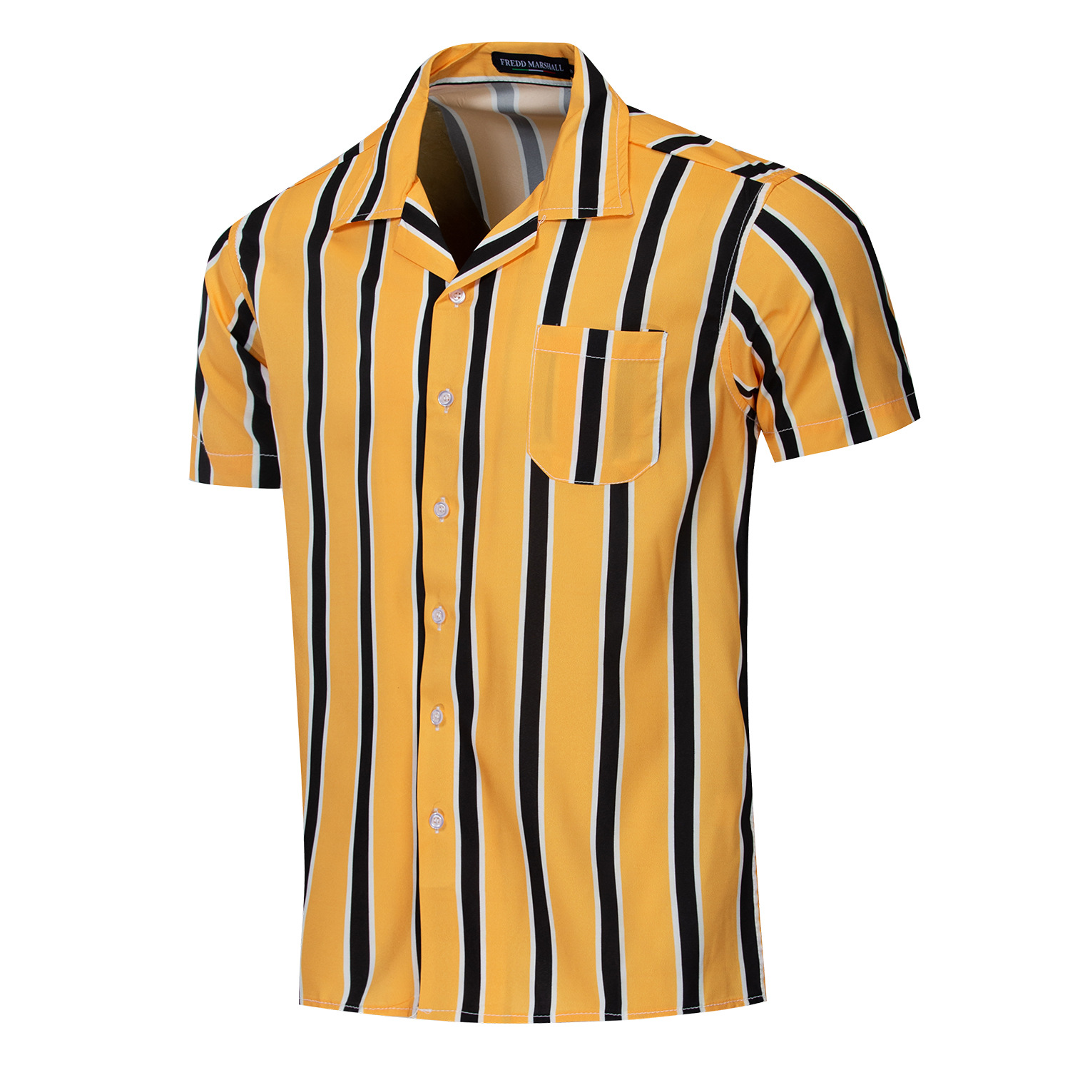 

Striped Yellow Men Designer Shirts Lapel Neck Short Sleeve Mens Casual Tops Summer Fashion Breathable Mens