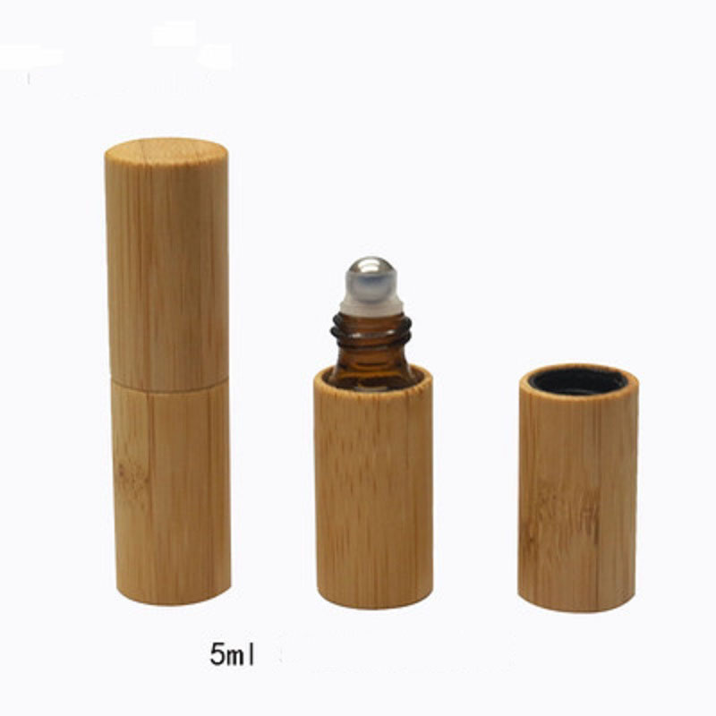 

10ml Essential Oil Roll On Bottle Bamboo Refillable Perfume Bottle Stainless Glass Steel Bead Cosmetic Containers Packaging 15ml