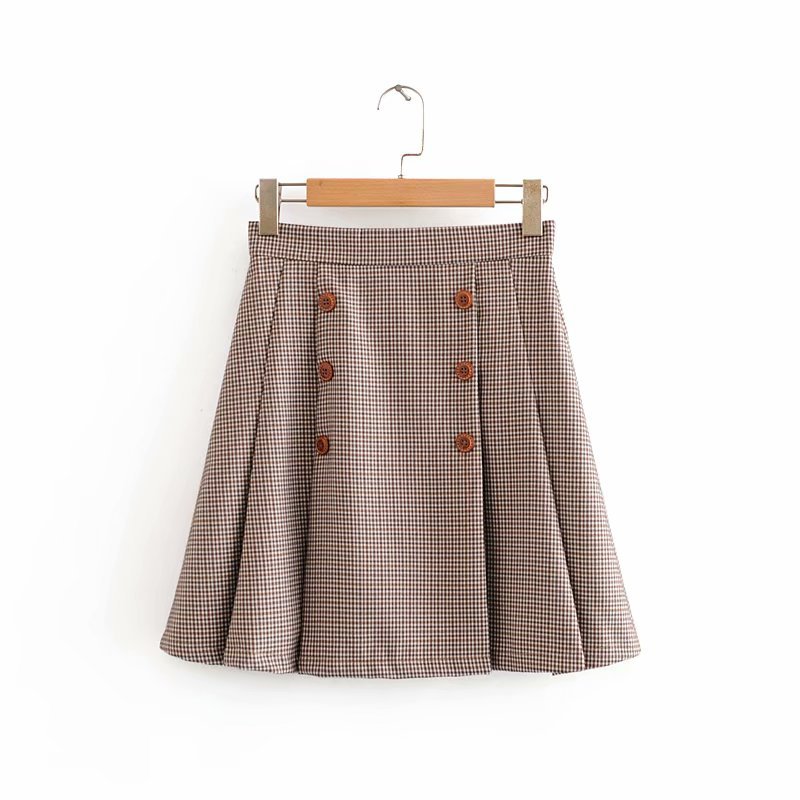 

color wrinkled cotton skirt celebrity style big skirt plain fabric cotton beach 2020 new small buttoned pleated, Image